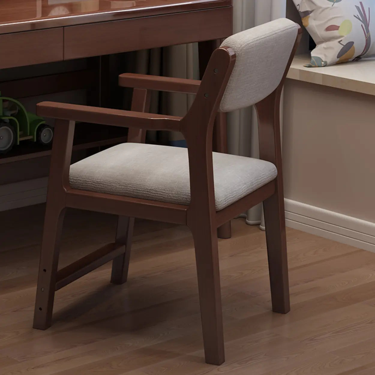 Cotton-Seat Low-Back Wood Dining Chair
