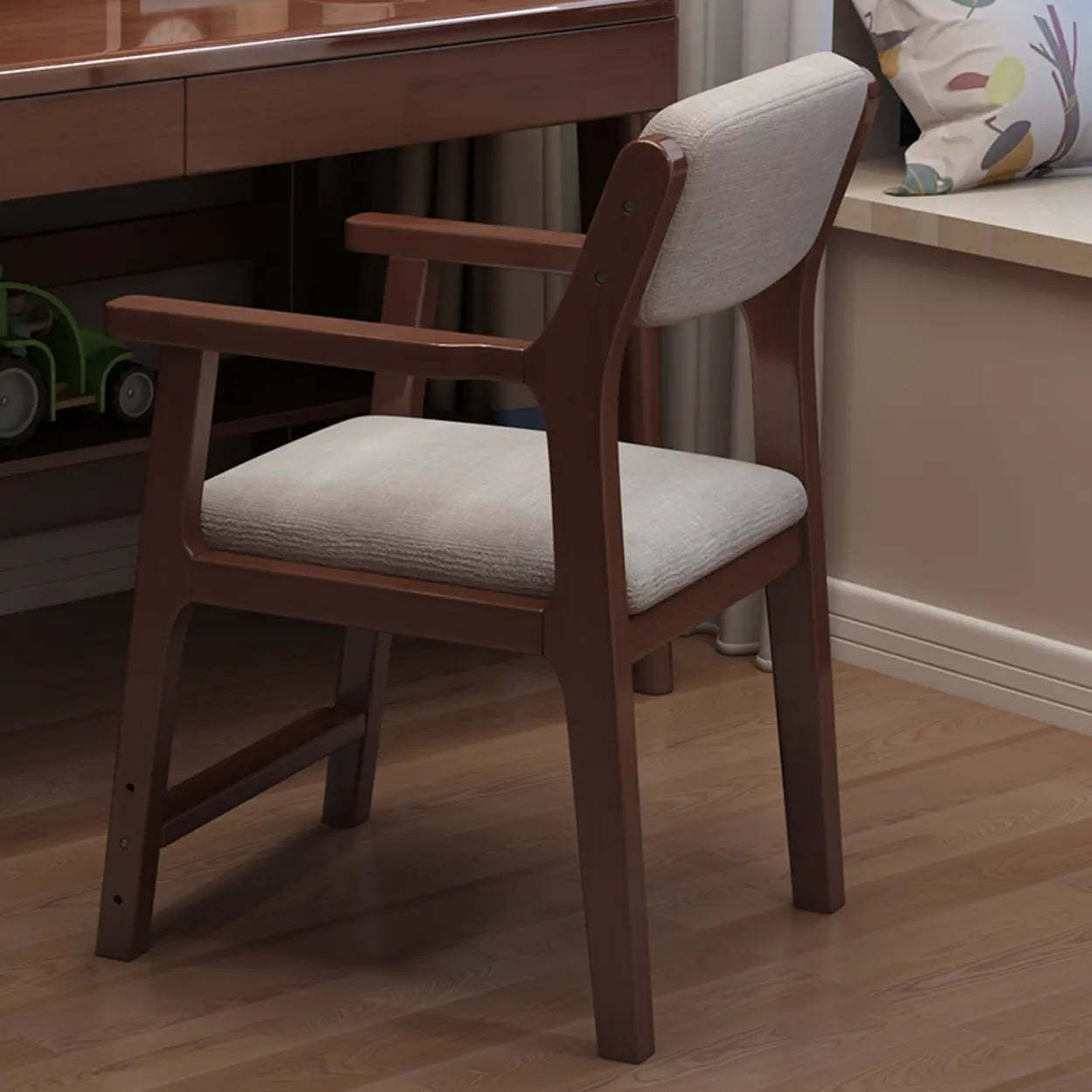 Cotton-Seat Low-Back Wood Dining Chair