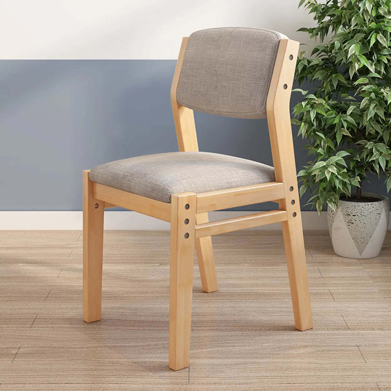 Cotton-Seat Low-Back Wood Dining Chair — Nut-Brown / With Arms