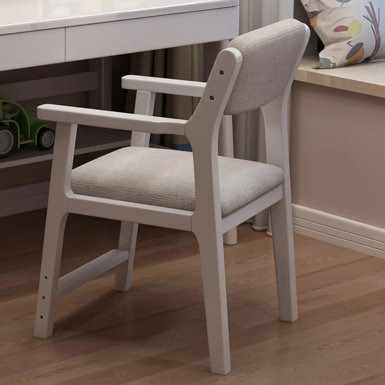 Cotton-Seat Low-Back Wood Dining Chair — Pink / Armless