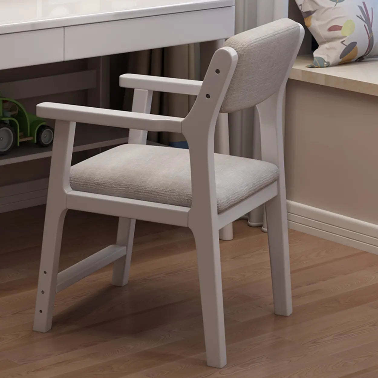 Cotton-Seat Low-Back Wood Dining Chair — Pink / Armless