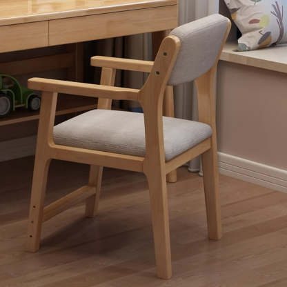 Cotton-Seat Low-Back Wood Dining Chair — Natural / With Arms