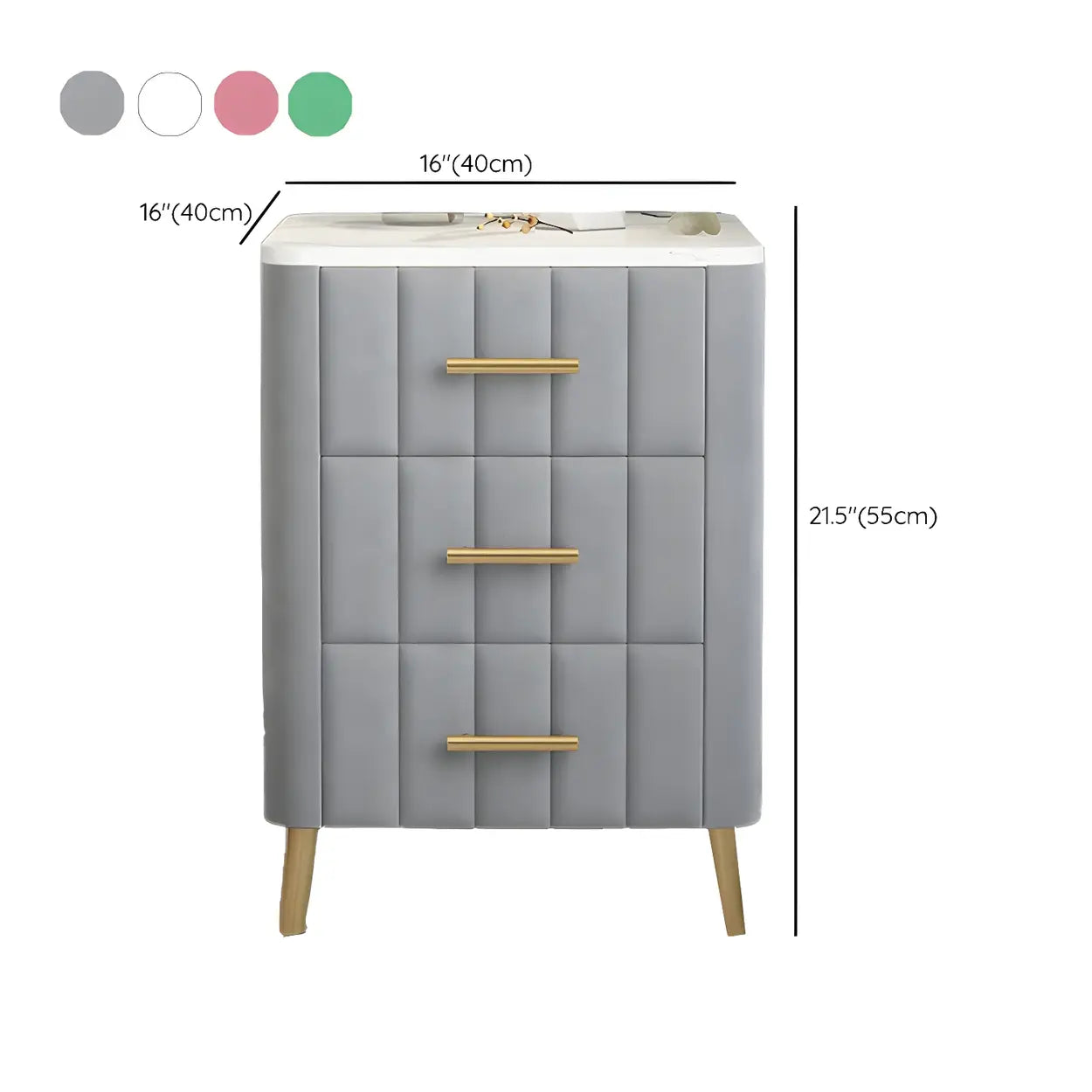 Rectangular White-Gold Faux Marble Storage Nightstand