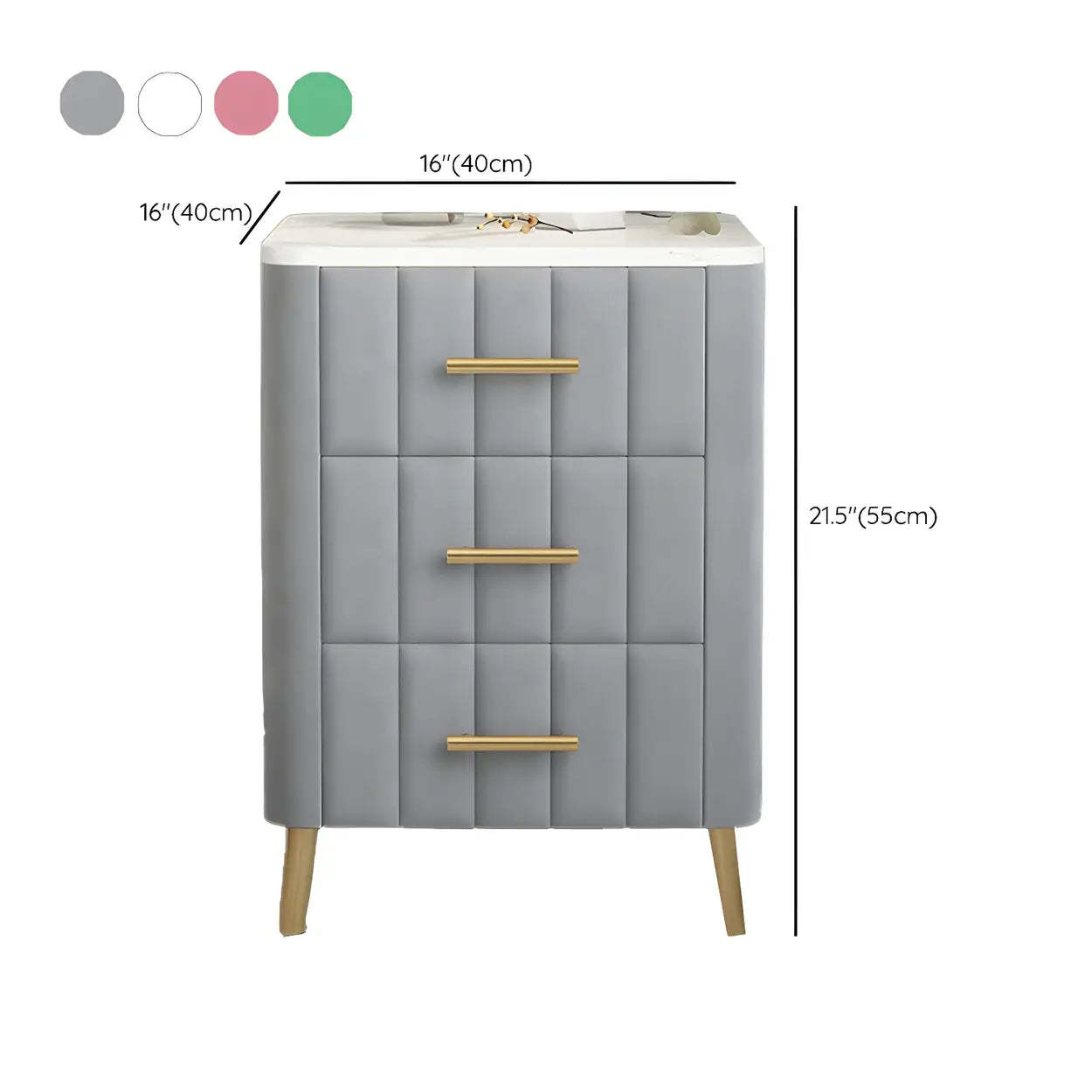 Rectangular White-Gold Faux Marble Storage Nightstand
