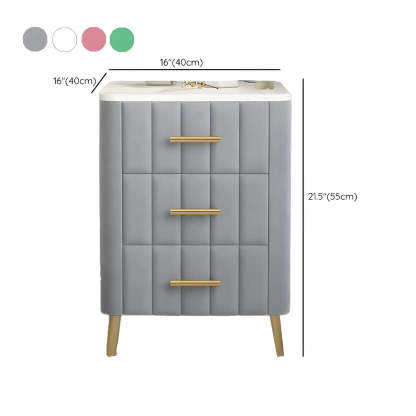 Rectangular White-Gold Faux Marble Storage Nightstand