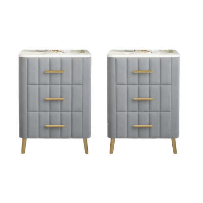 Rectangular White-Gold Faux Marble Storage Nightstand — White / 2 Piece Set
