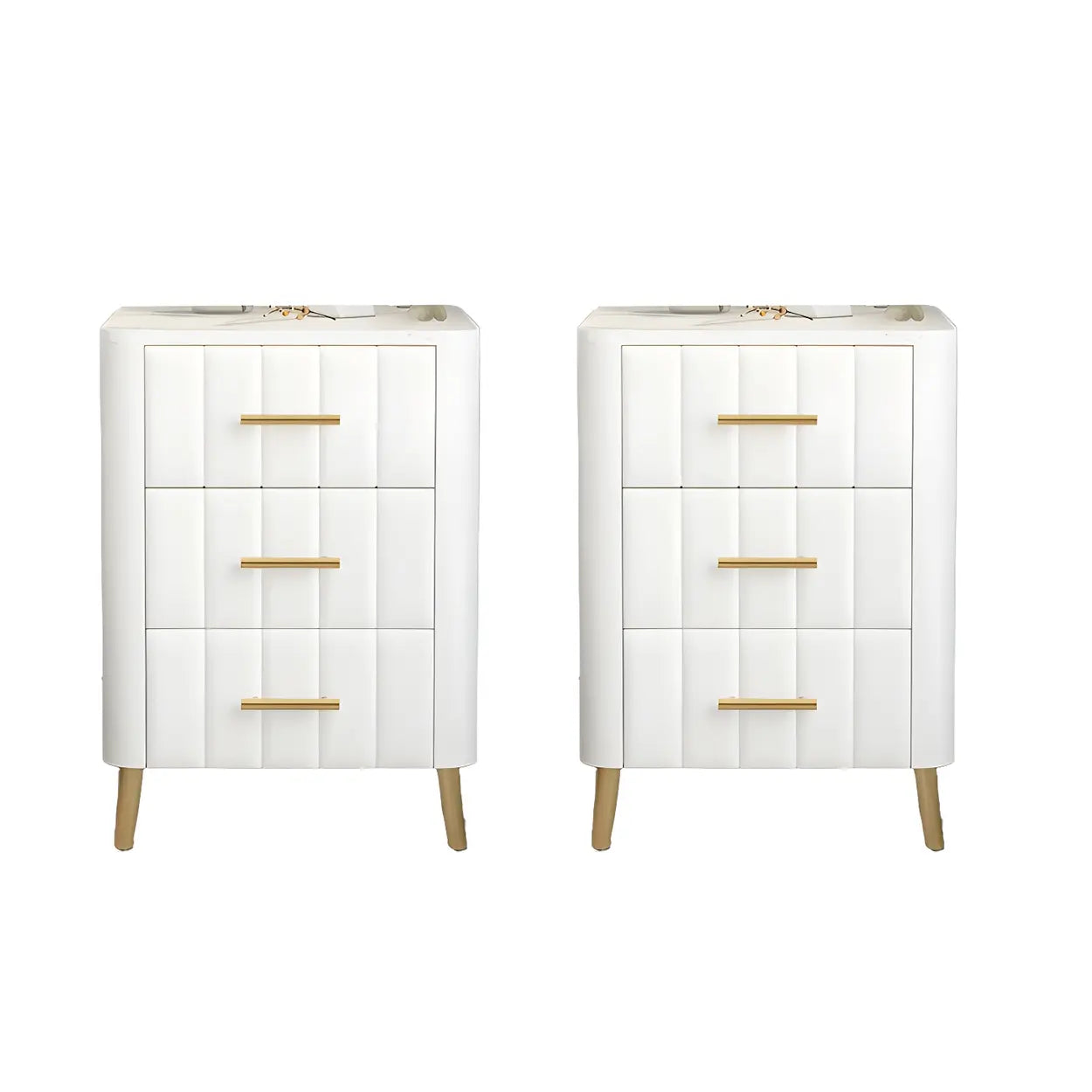Rectangular White-Gold Faux Marble Storage Nightstand — White-Gold / 1 Piece