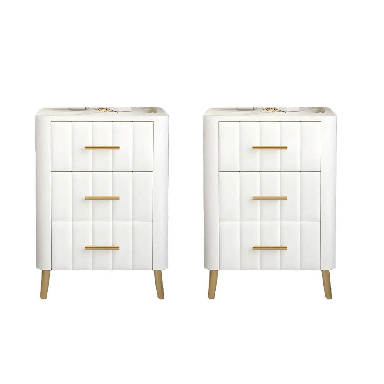 Rectangular White-Gold Faux Marble Storage Nightstand — White-Gold / 1 Piece