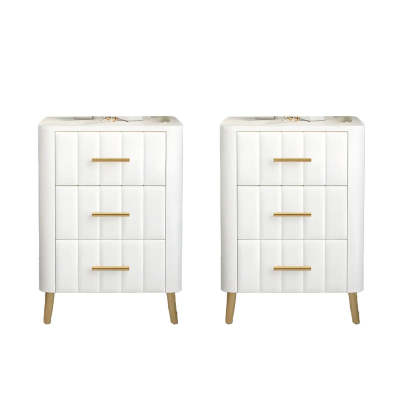 Rectangular White-Gold Faux Marble Storage Nightstand — White-Gold / 1 Piece