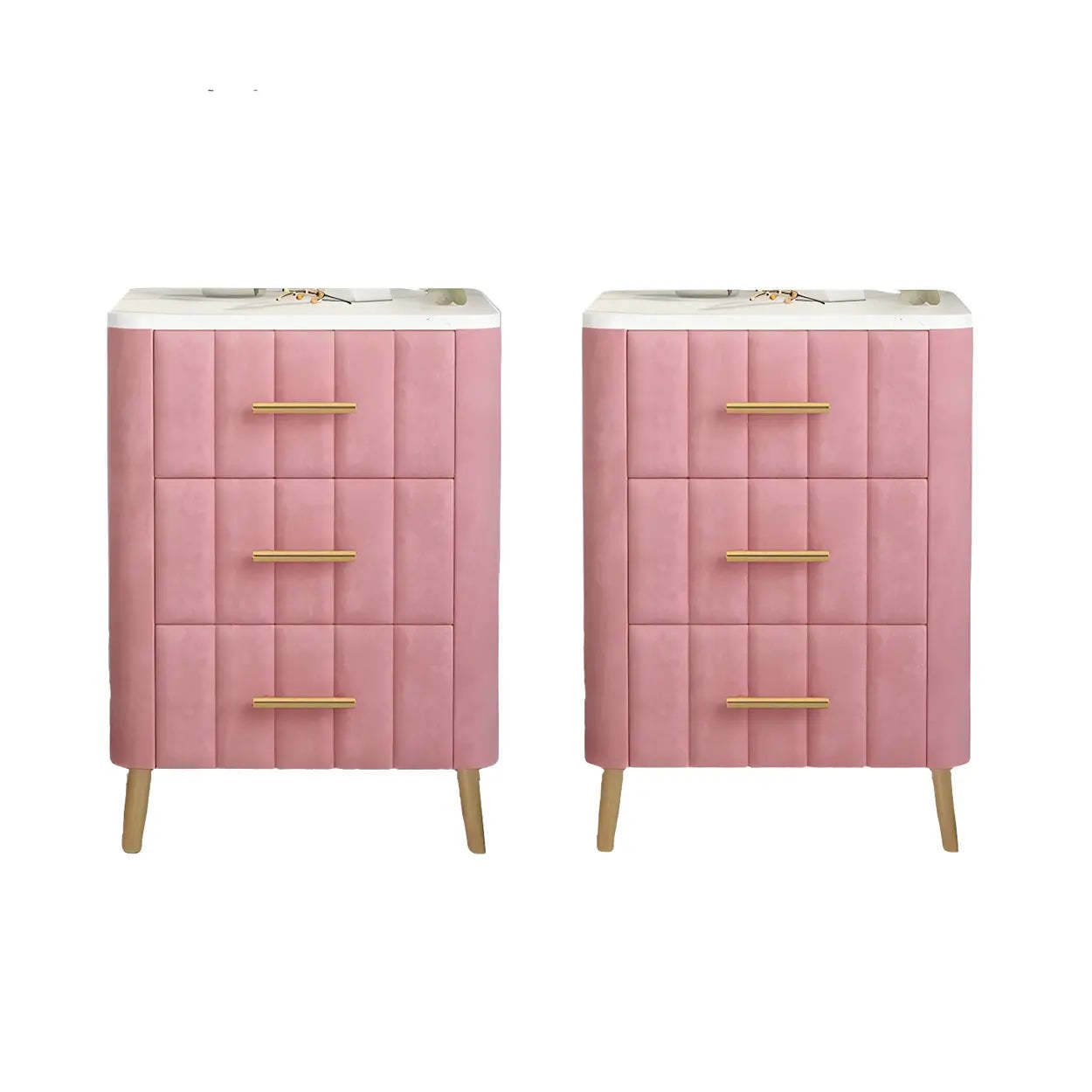 Rectangular White-Gold Faux Marble Storage Nightstand — White-Gold / 2 Piece Set
