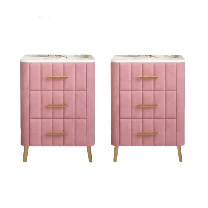 Rectangular White-Gold Faux Marble Storage Nightstand — White-Gold / 2 Piece Set