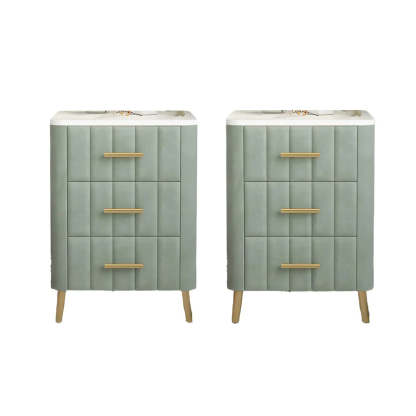 Rectangular White-Gold Faux Marble Storage Nightstand — Green / 2 Piece Set