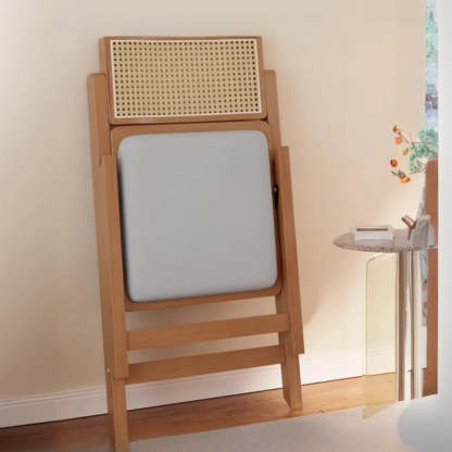 Foldable Wood Woven Plaid Dining Chair — Cherry
