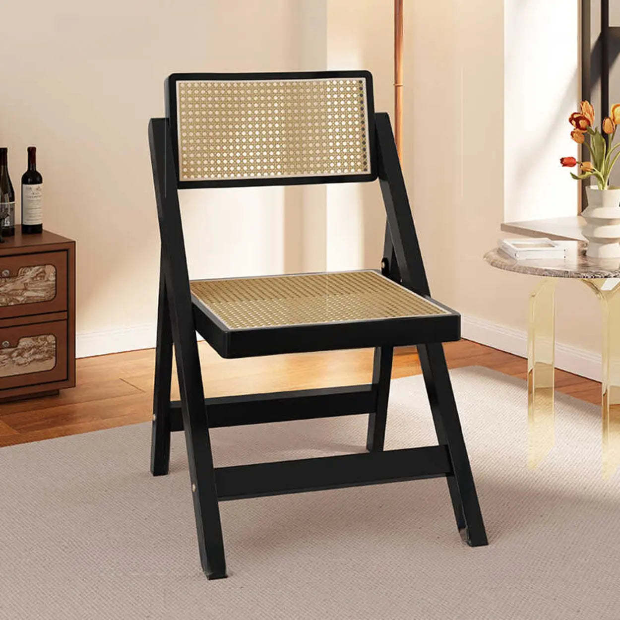 Foldable Wood Woven Plaid Dining Chair