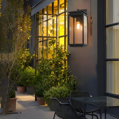 Rectangular Glass Black Industrial Outdoor Wall Light