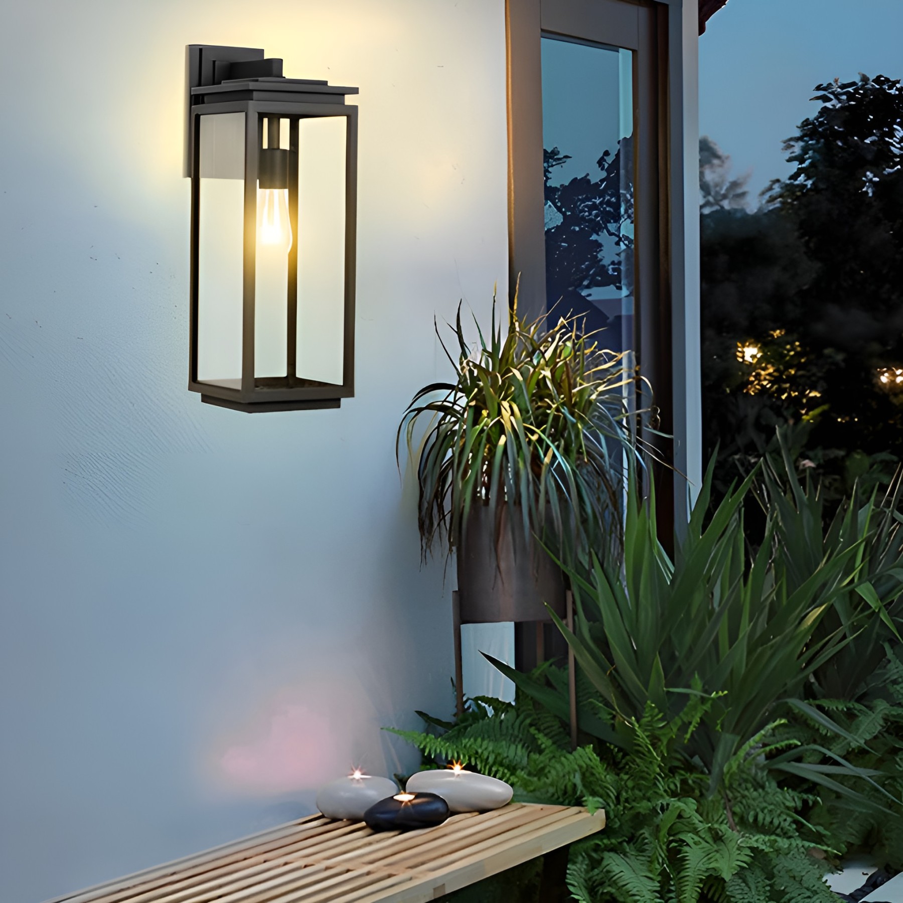 Rectangular Glass Black Industrial Outdoor Wall Light