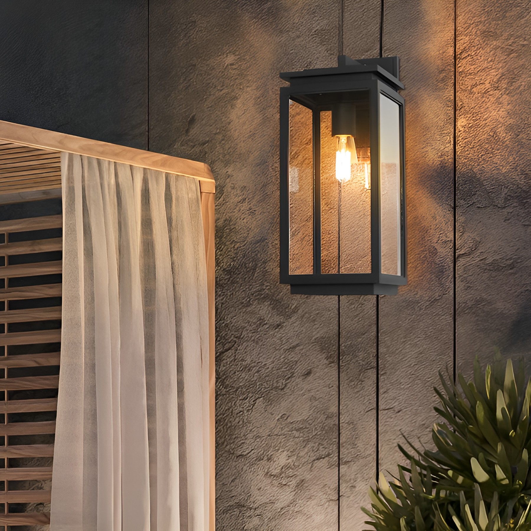 Rectangular Glass Black Industrial Outdoor Wall Light