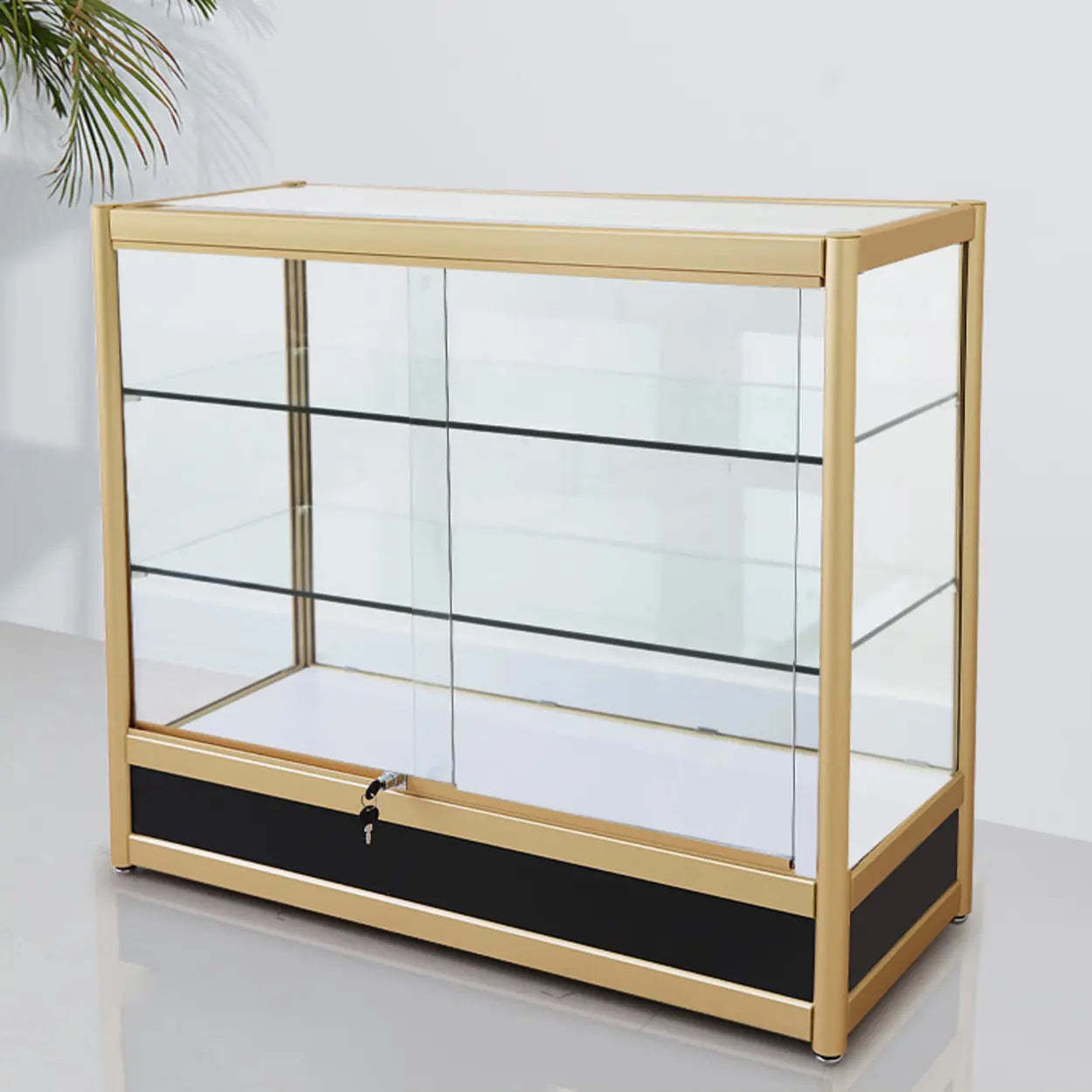 Gold Metal Glass Curio Display Cabinet — 1