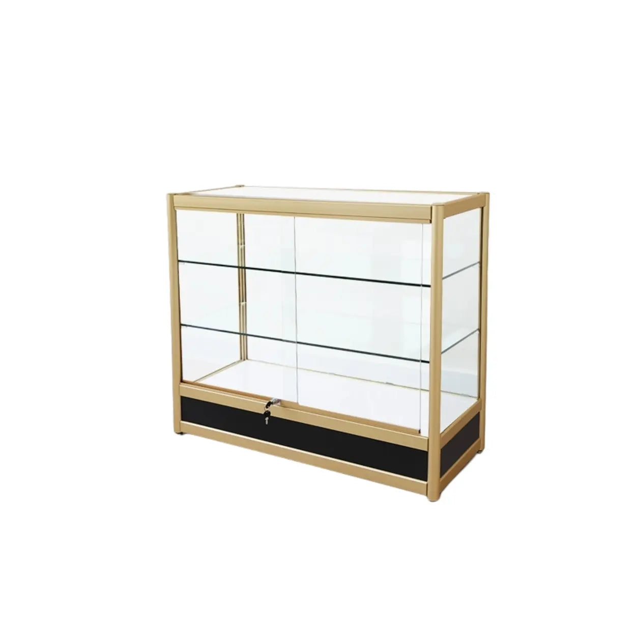 Gold metal display curio wine cabinets - modern — 39"L x 16"W x 35"H / 2-Cabinet