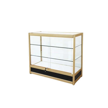 Gold metal display curio wine cabinets - modern — 39"L x 16"W x 35"H / 2-Cabinet