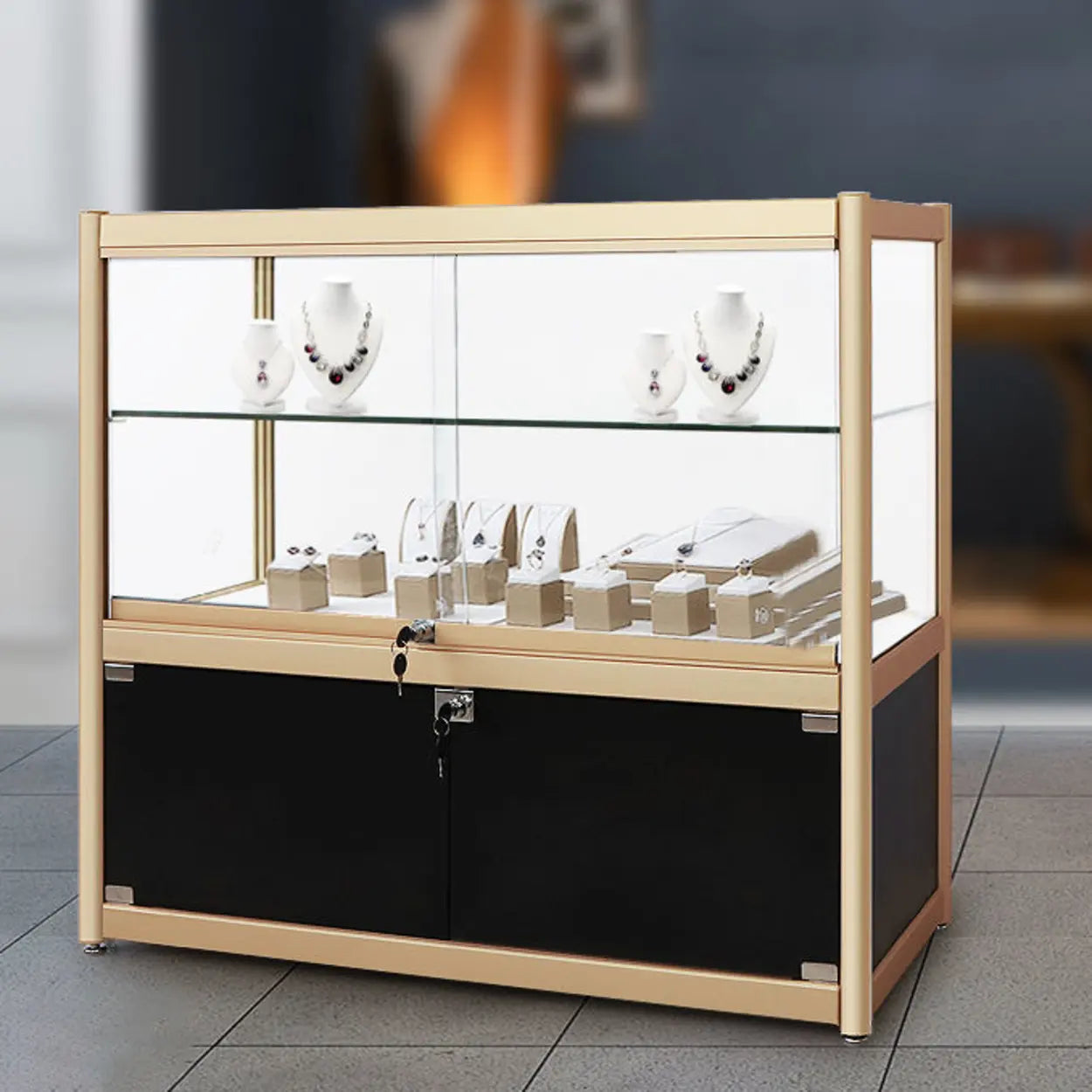 Modern storage curio wine cabinets in metal — 39"L x 20"W x 35"H / 1-Cabinet
