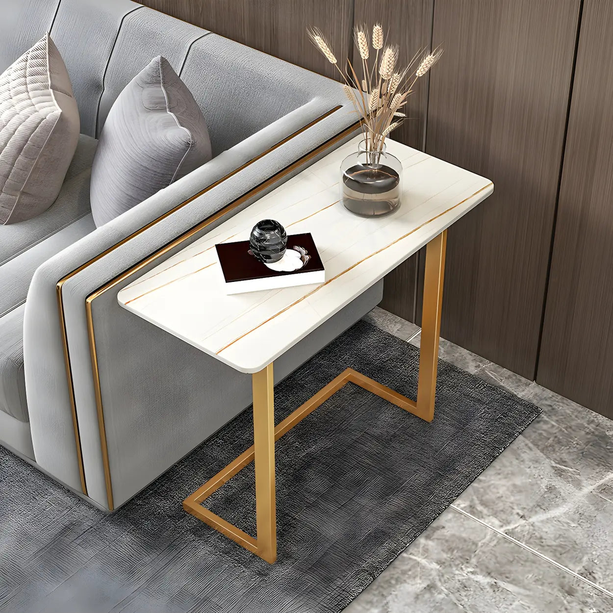 Rectangular Gold C-Shaped Side Table — Black / Black / 1