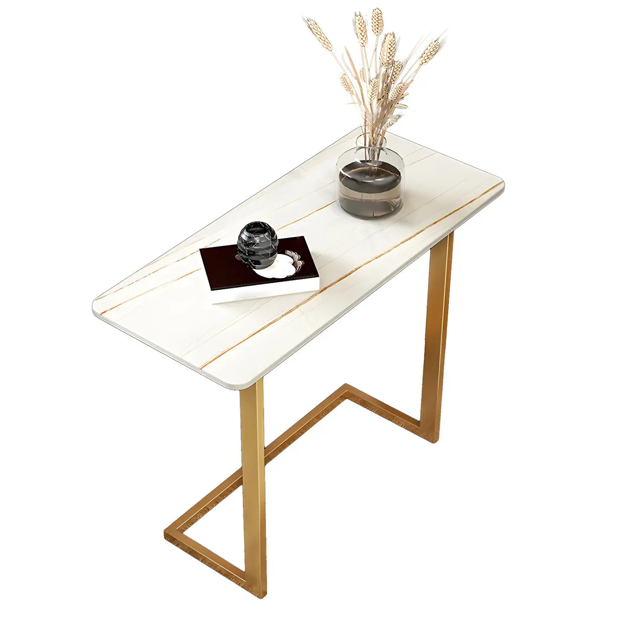 Rectangular Gold C-Shaped Side Table — Gold / Black / 2