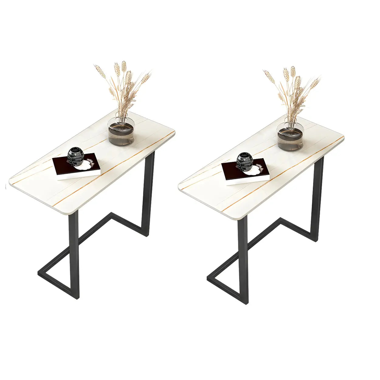 Rectangular Gold C-Shaped Side Table — Gold / White / 1