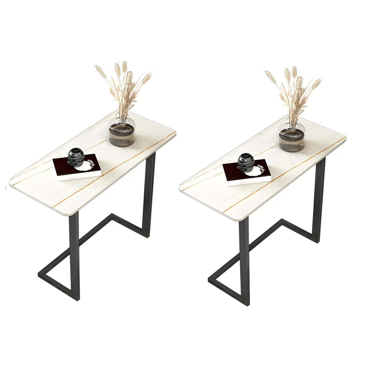Rectangular Gold C-Shaped Side Table — Gold / White / 1