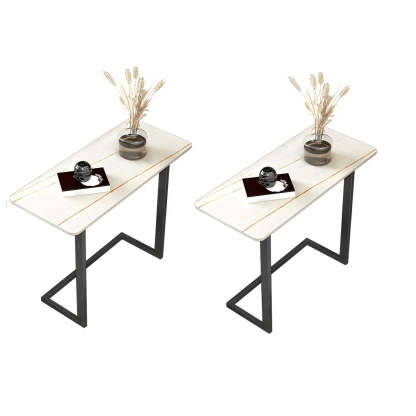 Rectangular Gold C-Shaped Side Table — Gold / White / 1