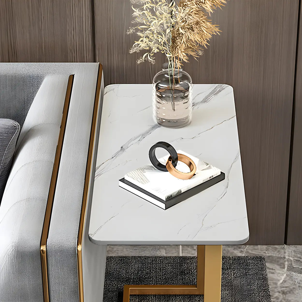 Rectangular Gold C-Shaped Side Table