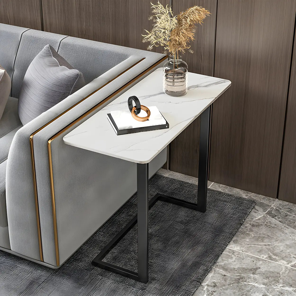 Rectangular Gold C-Shaped Side Table