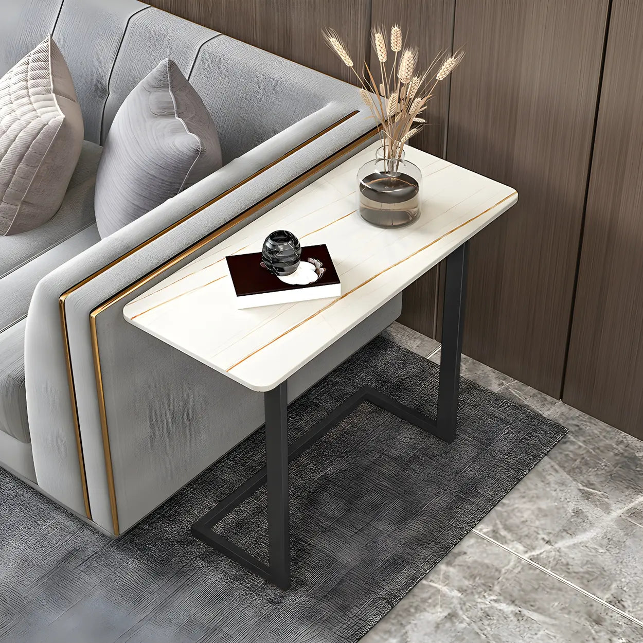 Rectangular Gold C-Shaped Side Table