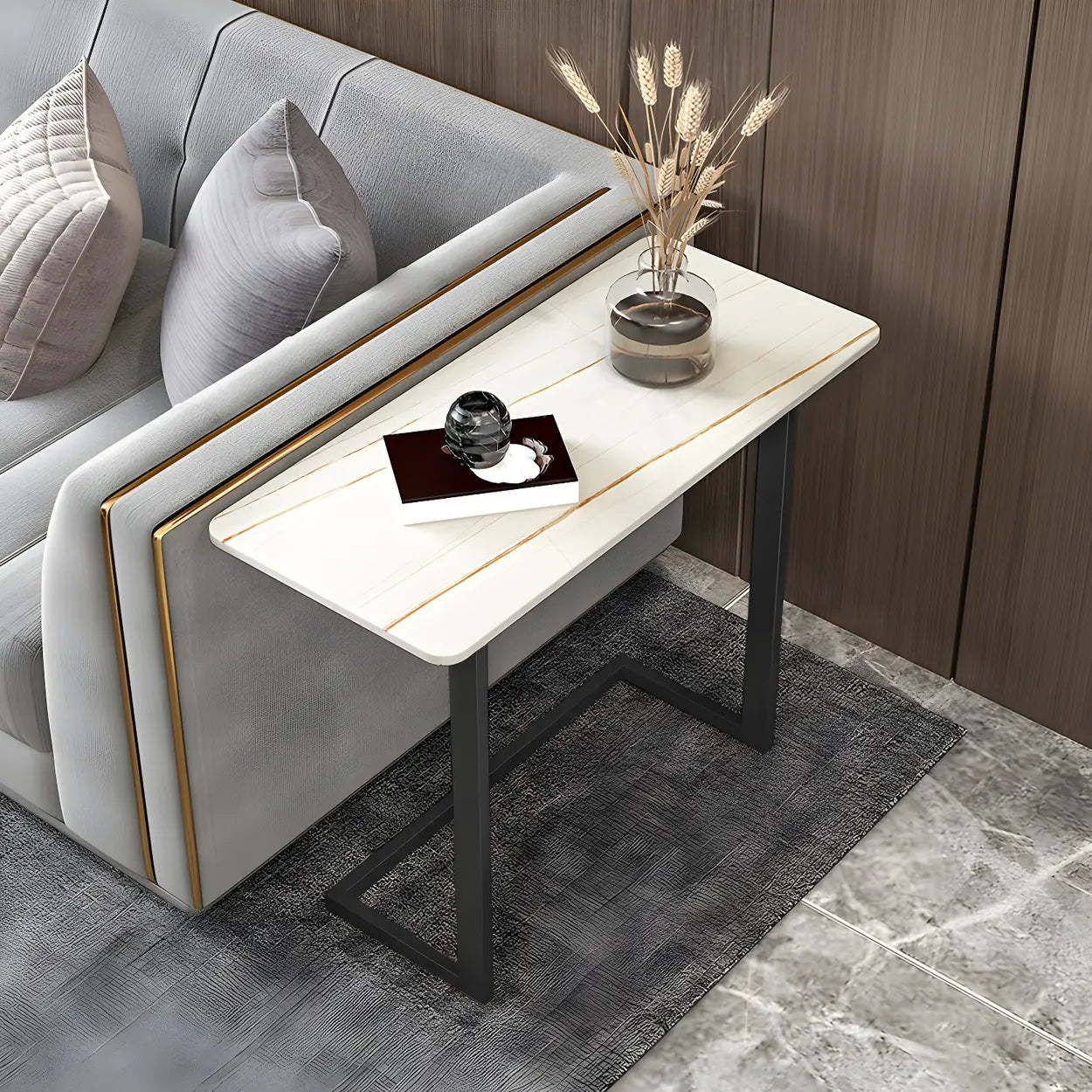Rectangular Gold C-Shaped Side Table