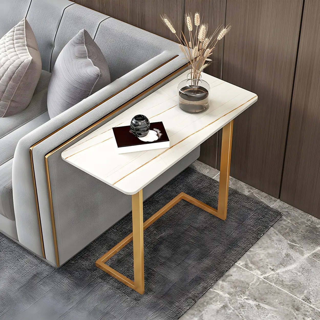 Rectangular Gold C-Shaped Side Table — Black / Black / 1