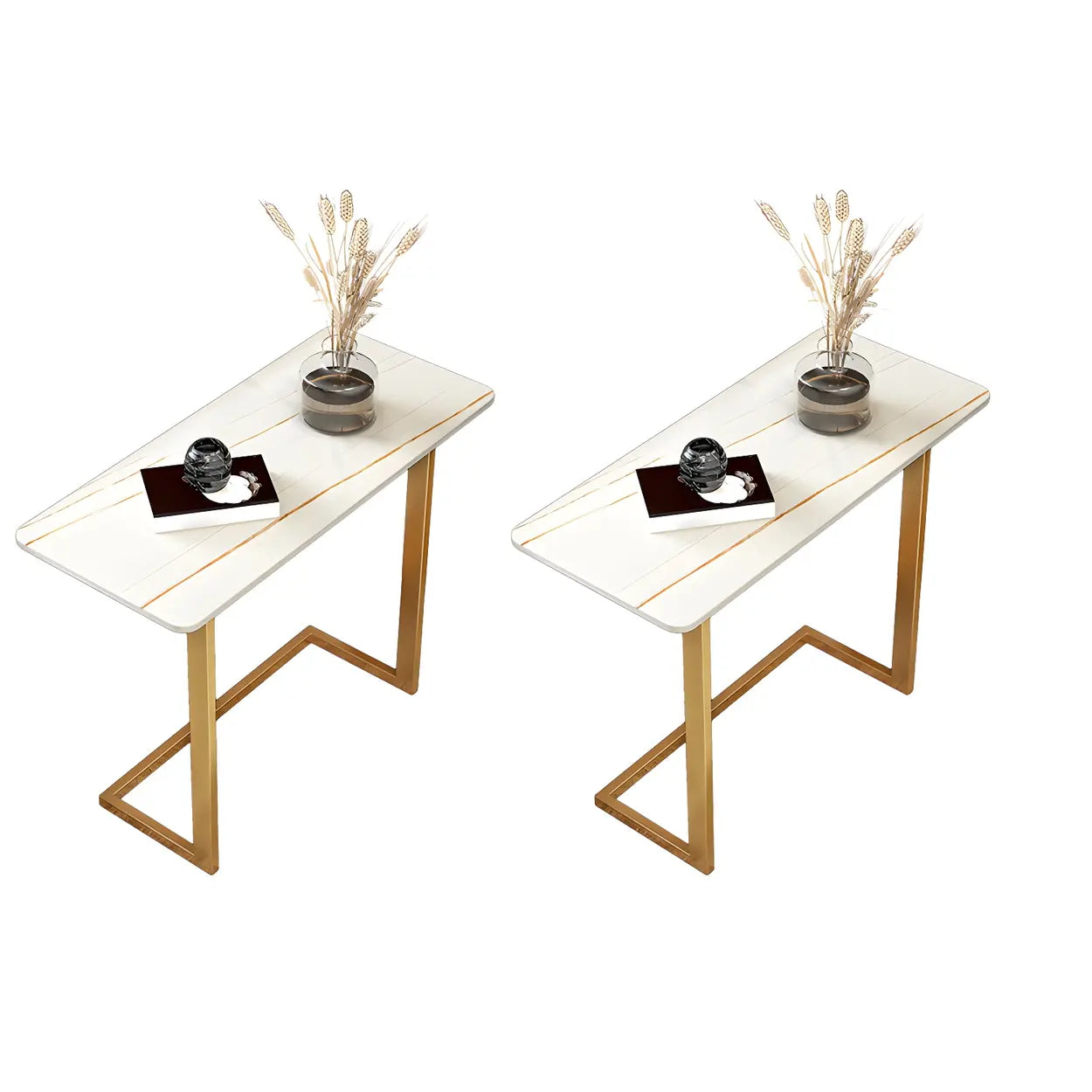 Rectangular Gold C-Shaped Side Table — Black / Black / 2