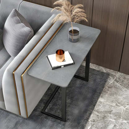 Rectangular Gold C-Shaped Side Table — Black / Gray / 1