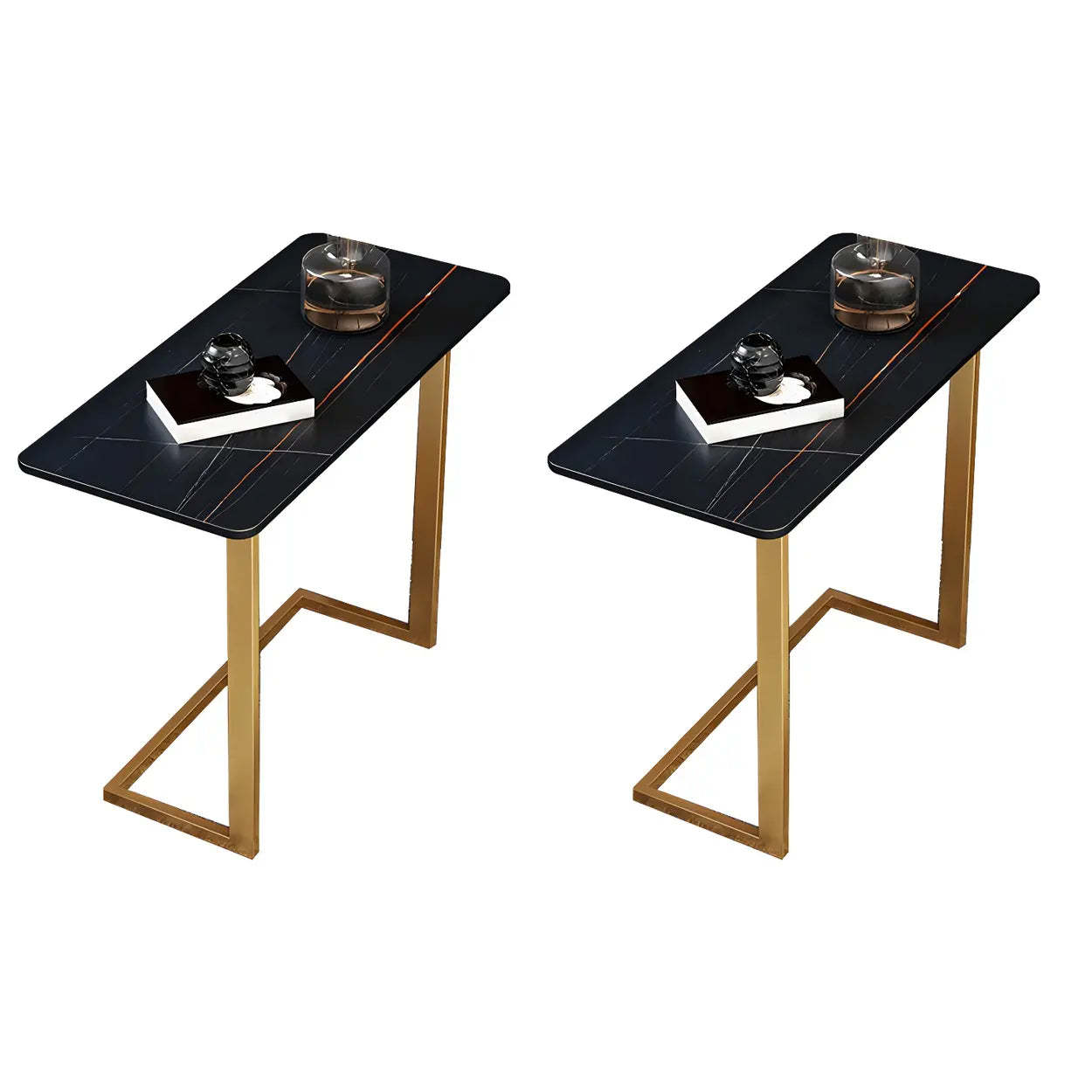 Rectangular Gold C-Shaped Side Table — Black / Gray / 2