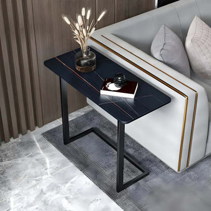 Rectangular Gold C-Shaped Side Table — Black / White / 1