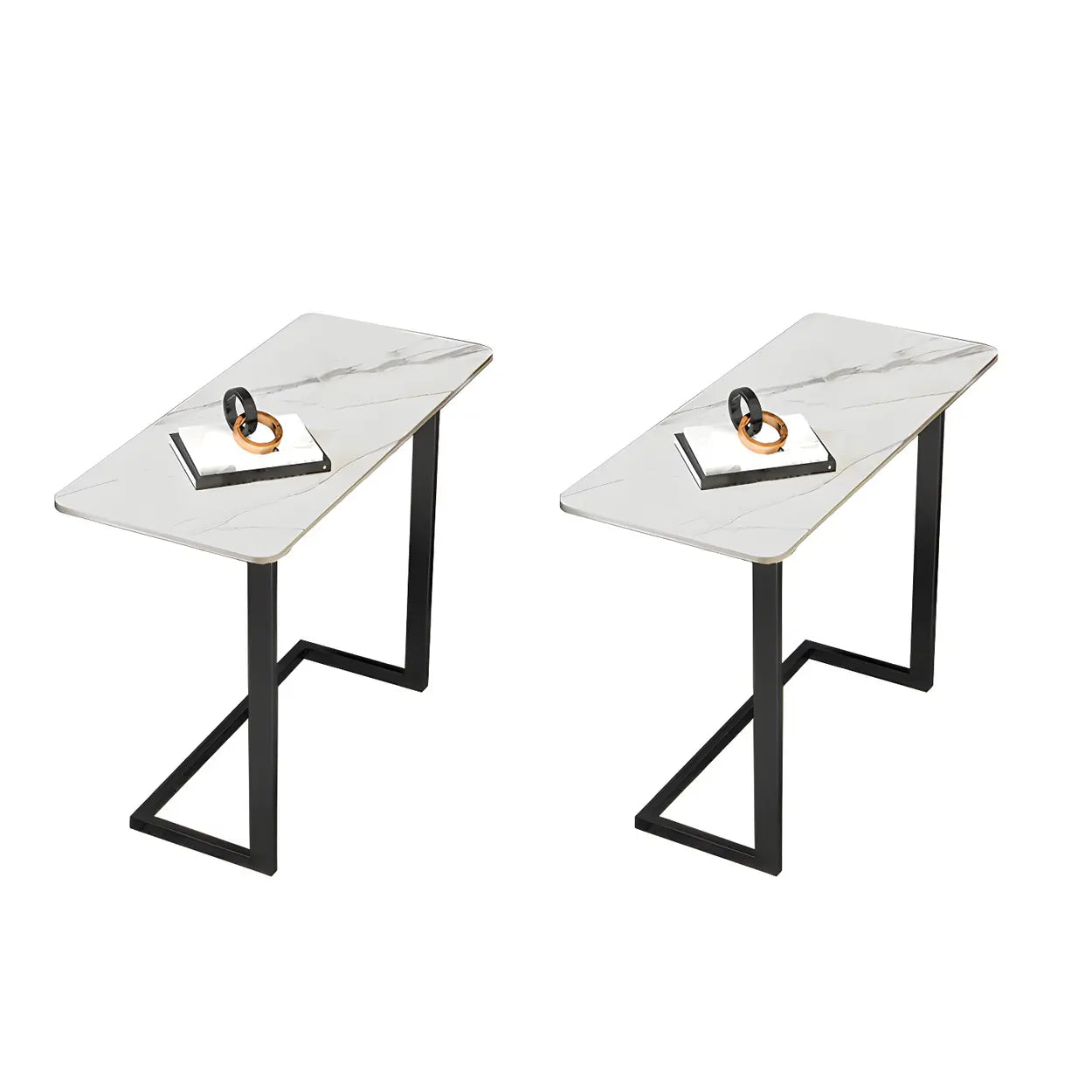 Rectangular Gold C-Shaped Side Table — Black / White / 2
