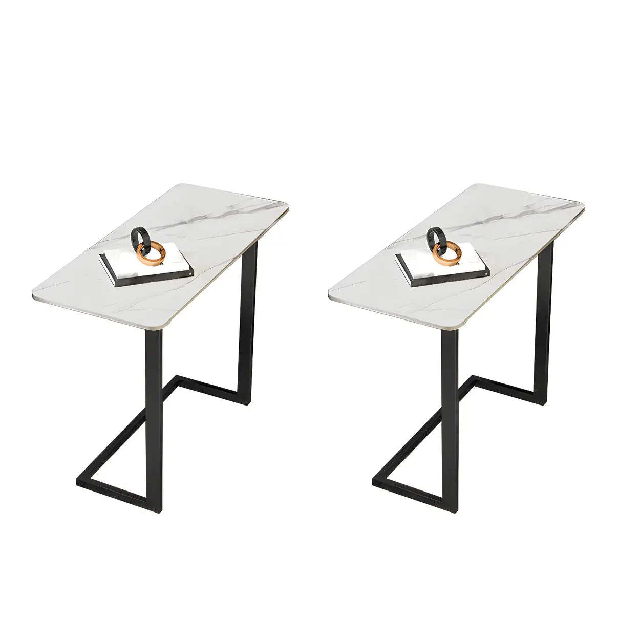Rectangular Gold C-Shaped Side Table — Black / White / 2