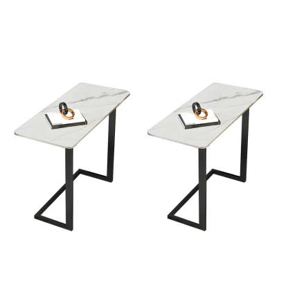 Rectangular Gold C-Shaped Side Table — Black / White / 2