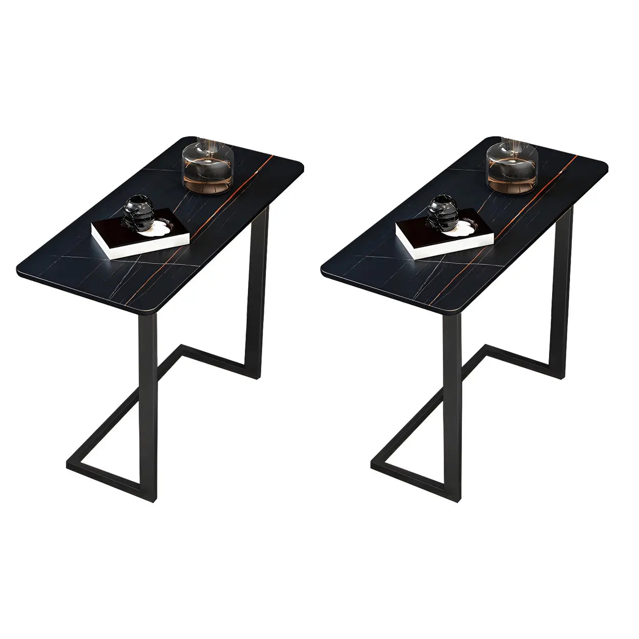 Rectangular Gold C-Shaped Side Table — Black / Floralwhite / 2