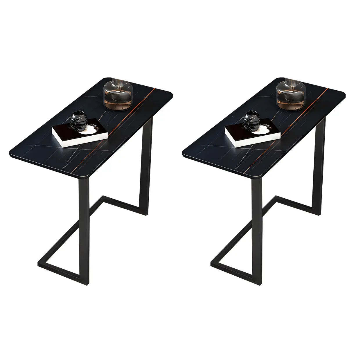 Rectangular Gold C-Shaped Side Table — Black / Floralwhite / 2