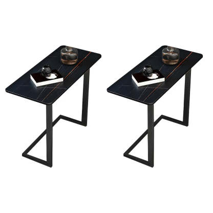 Rectangular Gold C-Shaped Side Table — Black / Floralwhite / 2