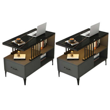 Rectangular Gold-White Glass Side Table with Drawers — White / 1