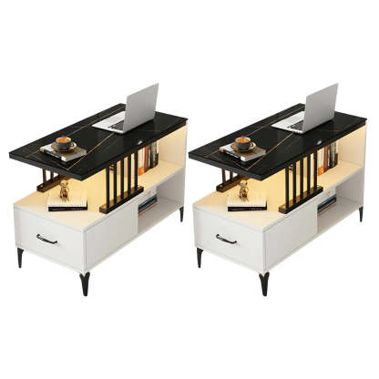 Rectangular Gold-White Glass Side Table with Drawers — White-Gray / 2