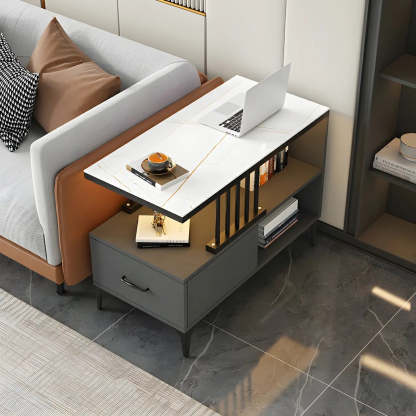 Rectangular Gold-White Glass Side Table with Drawers — Black-White / 1