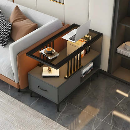 Rectangular Gold-White Glass Side Table with Drawers — Grey / 1