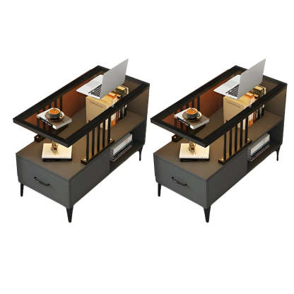 Rectangular Gold-White Glass Side Table with Drawers — Black-White / 1